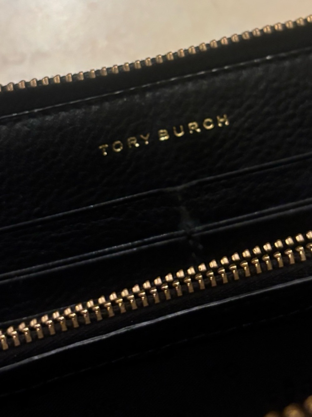 Tory Burch Black Leather Zip-Around Wallet with Gold Hardware - Picture 5 of 5